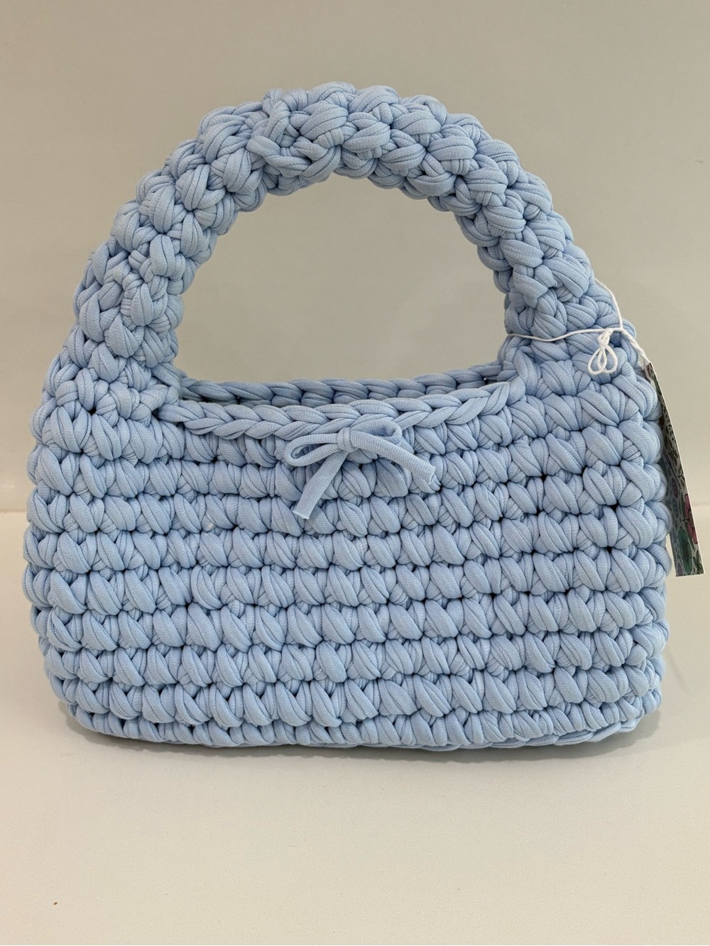 Handmade Chunky Crochet Handbag – Artisan Crafted Light Blue